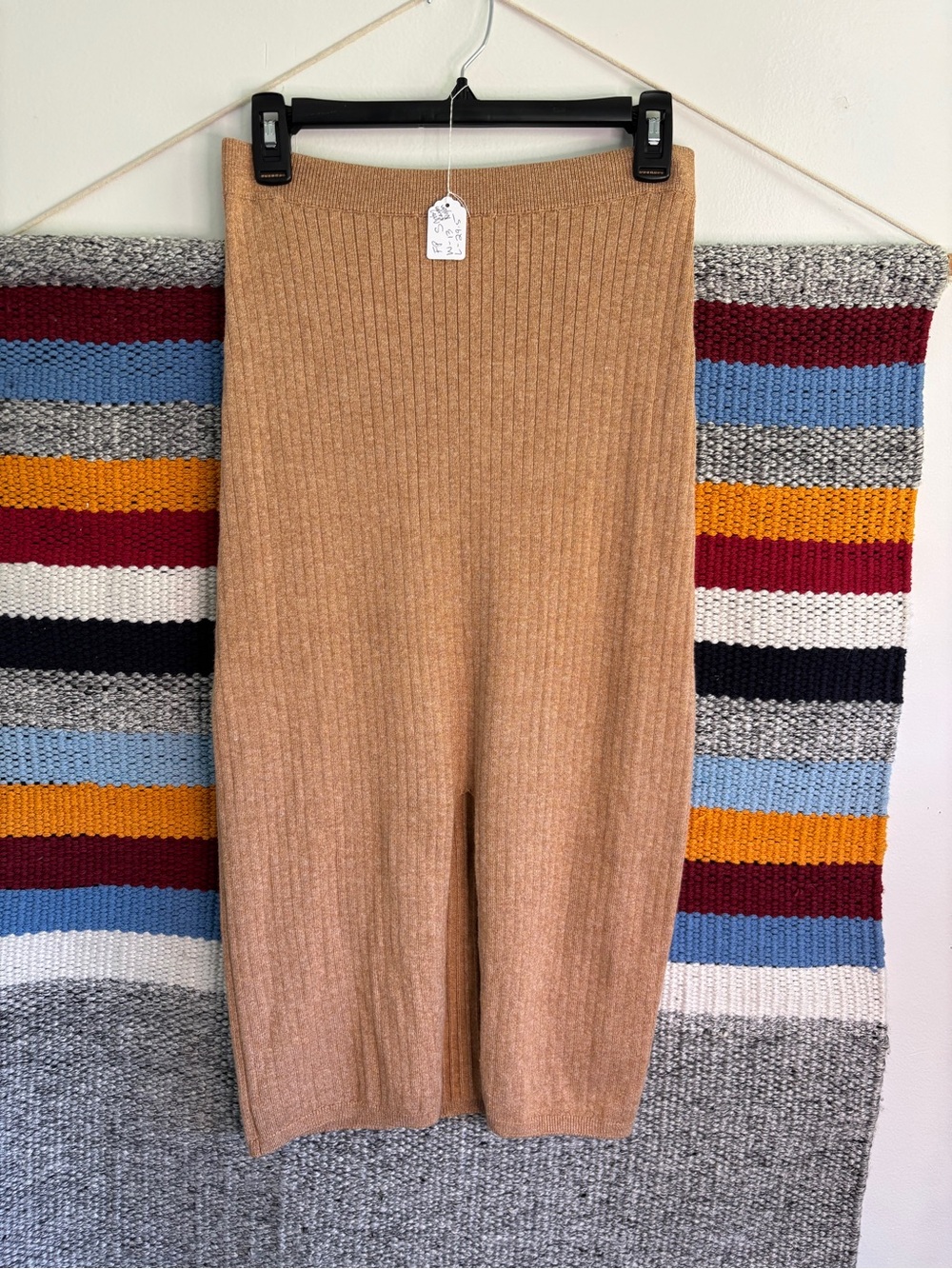 Free People Ribbed Midi Skirt in Camel Small